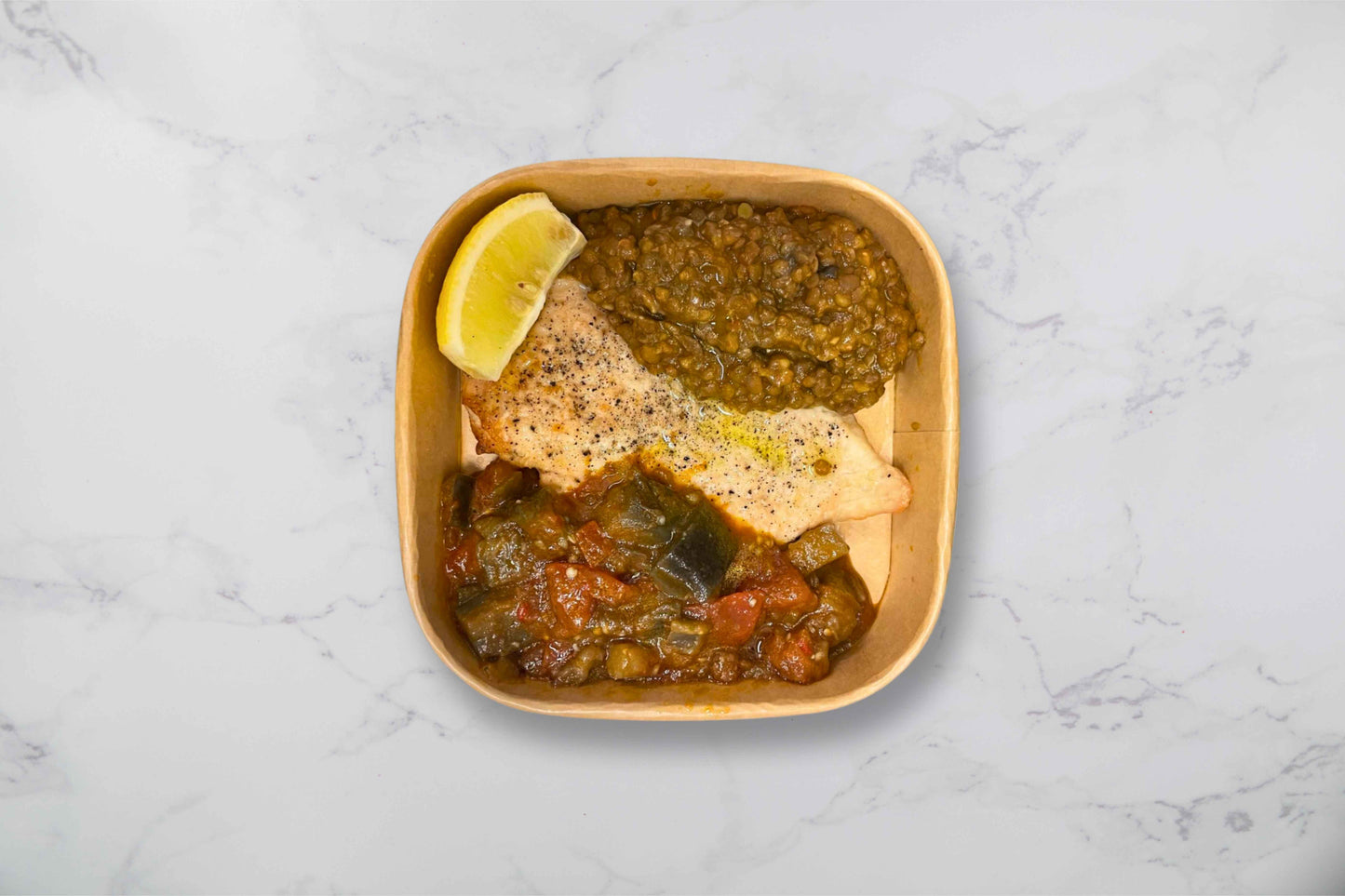 Chicken, aubergine and lentils