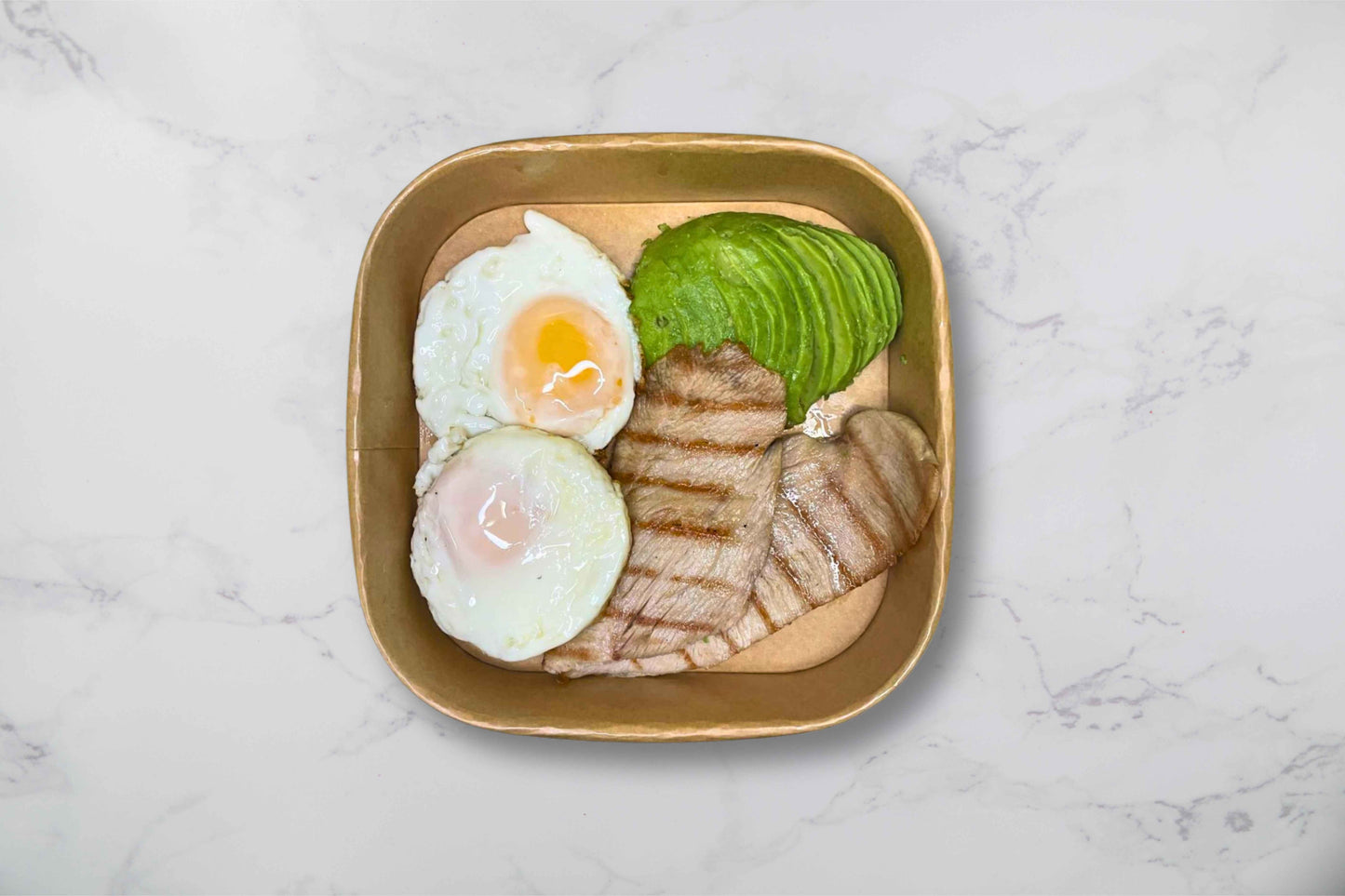 Turkey bacon, avocado and baked eggs