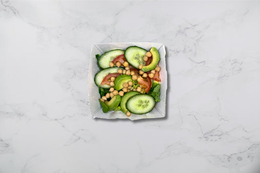 Lettuce, Tomato, chickpeas, avocado, cucumber