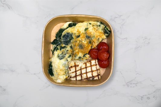 Spinach omelette with halloumi and cherry tomatoes (v)