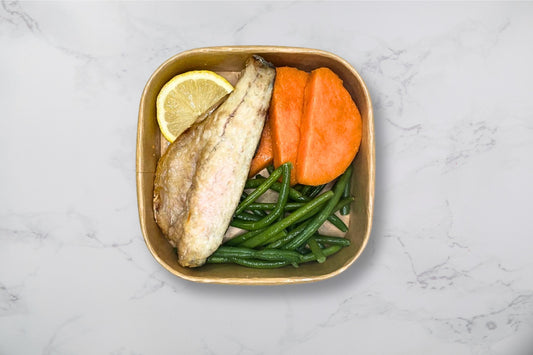 Seabass With Sweet Potato, Green Beans Egg