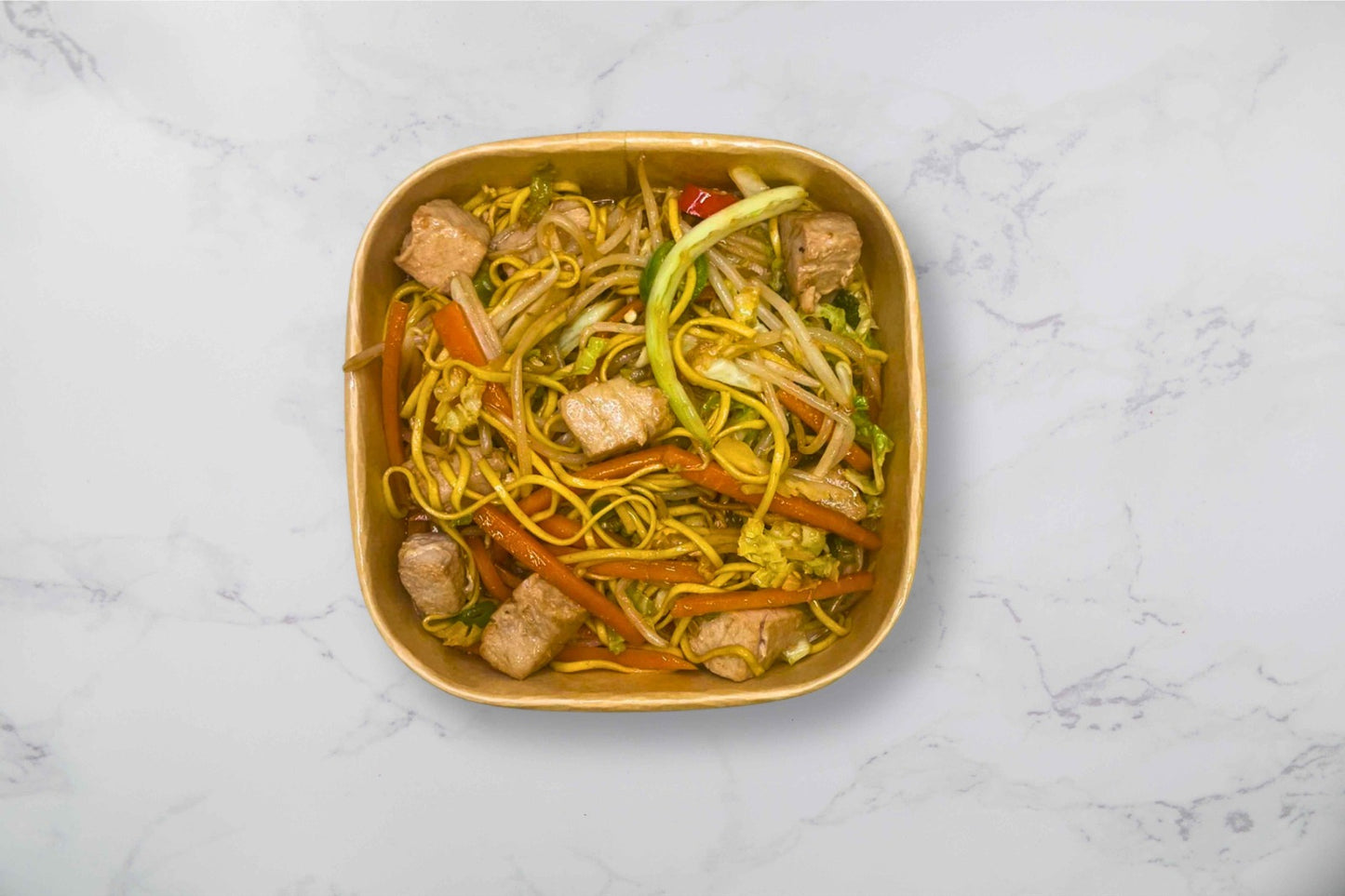 Protein noodles with beef strips and mixed stir fried veg