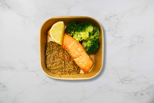 Roasted Salmon and spicy lentils