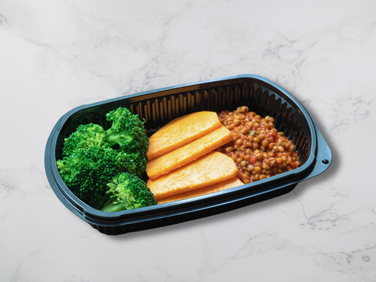 Spicy Lentils, sweet potatoes, broccoli (vg)