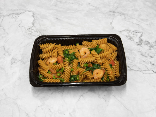 Wholemeal pasta prawns